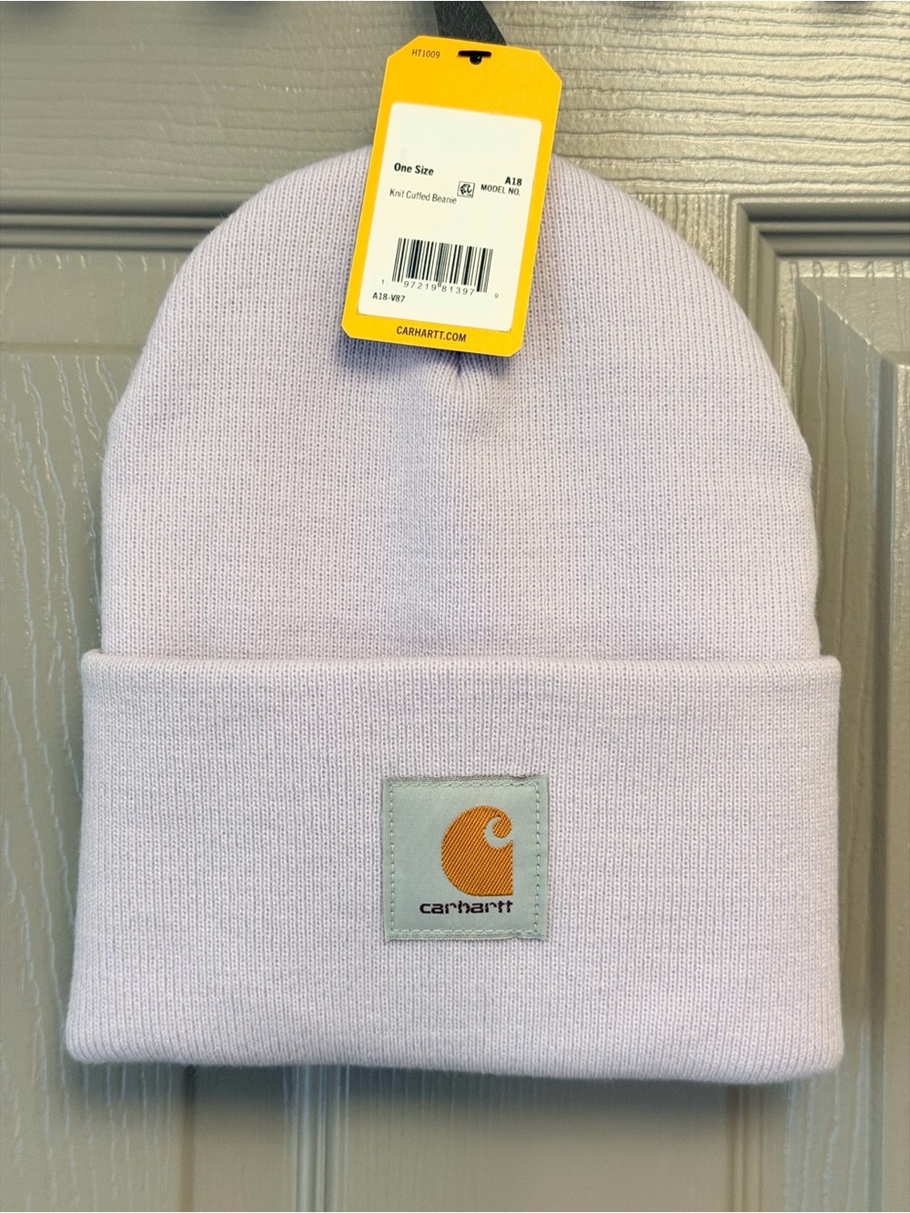 Carhartt Kids Cuffed Beanie in Light Lavender with Gold Logo Patch